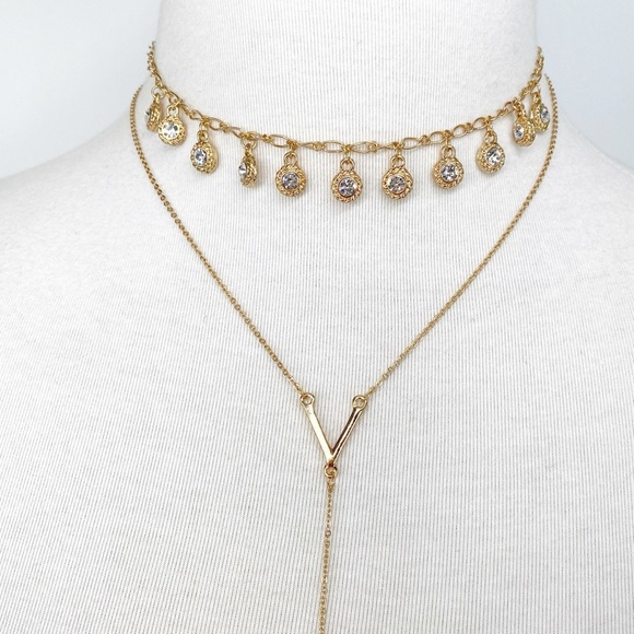 Leia Braids Bezel Crystal Gold Tone Layer Necklace - Picture 3 of 6